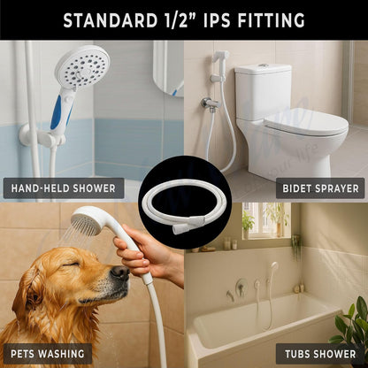 New Ware Shower Tube Connection Pipe for Geysers, Countertop Faucets & Water Taps | PTMT Hot Water Resistant 70°C | White | 2 Meter