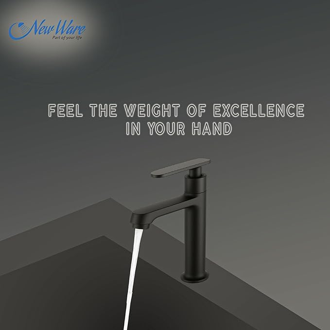 New Ware Brass Matte Black Hot & Cold Single for Home, Bathroom, Kitchen Faucet with 15 cm Tall Body Faucets Mixer Taps
