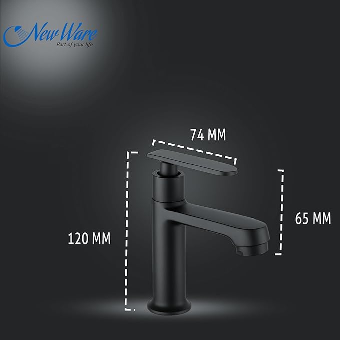 New Ware Brass Matte Black Hot & Cold Single for Home, Bathroom, Kitchen Faucet with 15 cm Tall Body Faucets Mixer Taps