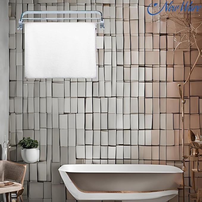 New Ware 22 Inch Stainless Steel CP Single Stand Folding Towel Hanger/Rack for Bathroom- Wall Mount Towel Rod/Stand with 3 Bathrobe Hook- Towel Rod for Bathroom/Kitchen/Home