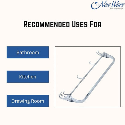 New Ware 22 Inch Stainless Steel CP Single Stand Folding Towel Hanger/Rack for Bathroom- Wall Mount Towel Rod/Stand with 3 Bathrobe Hook- Towel Rod for Bathroom/Kitchen/Home