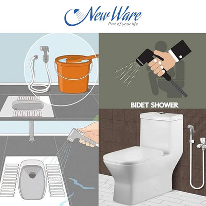 New Ware® Health Faucet Gun | ABS Hand Jet Bidet Spray Head for Bathroom & Toilet | Chrome Finish (Conti Type)