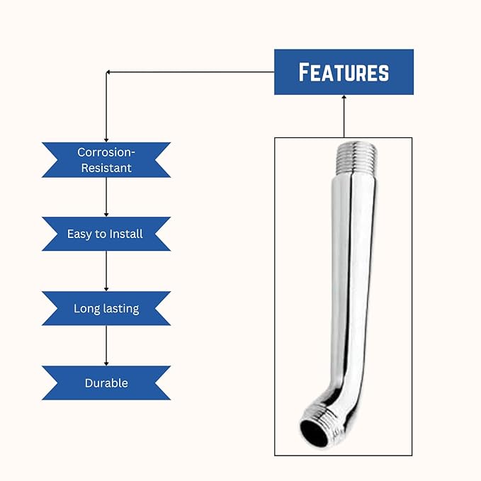 New Ware Round Shower Arm - Chrome Finish Extension for Enhanced Bathing Comfort | 7-Inch Half Bend Design