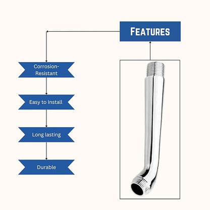 New Ware Round Shower Arm - Chrome Finish Extension for Enhanced Bathing Comfort | 7-Inch Half Bend Design