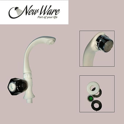 New Ware Swan Neck PTMT Single Lever 360 Degree Movable Kitchen Faucet | Hot & Cold Water Mixer Tap with Ceramic Spindle