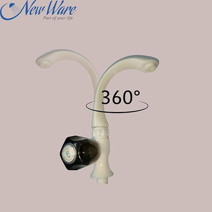 New Ware Swan Neck PTMT Single Lever 360 Degree Movable Kitchen Faucet | Hot & Cold Water Mixer Tap with Ceramic Spindle