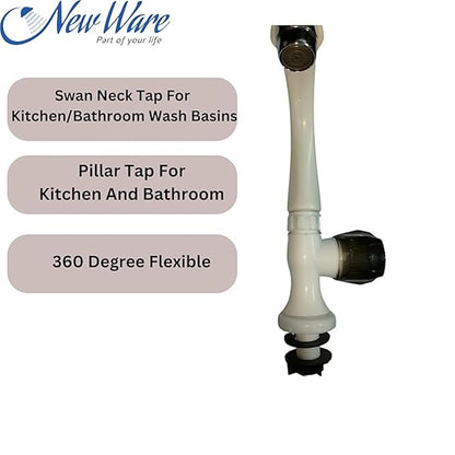 New Ware Swan Neck PTMT Single Lever 360 Degree Movable Kitchen Faucet | Hot & Cold Water Mixer Tap with Ceramic Spindle