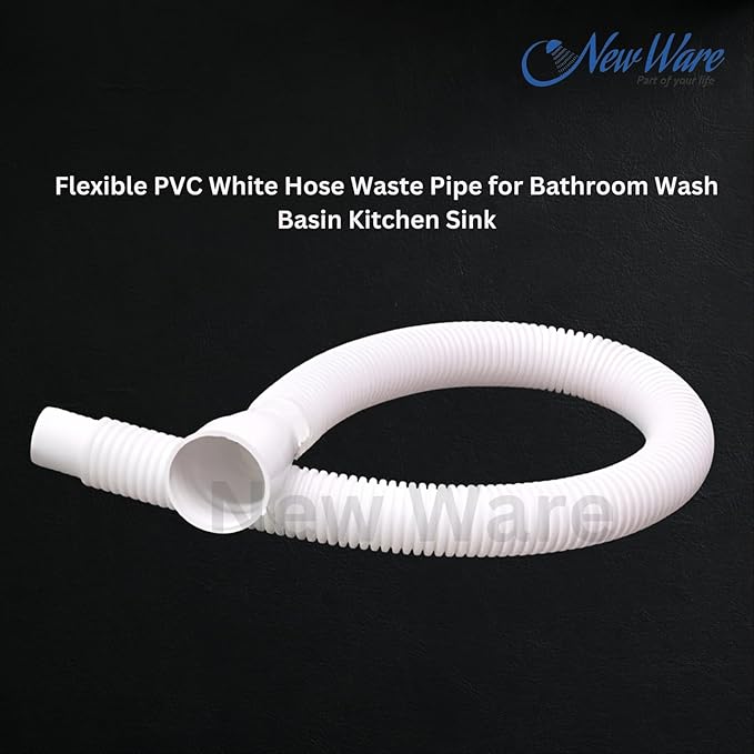 NEW WARE® Flexible PVC White Hose Waste Pipe for Bathroom Wash Basin Kitchen Sink Heavy Duty 1 1/4" Drain Hose/Outlet Tube Connector
