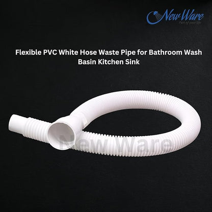 NEW WARE® Flexible PVC White Hose Waste Pipe for Bathroom Wash Basin Kitchen Sink Heavy Duty 1 1/4" Drain Hose/Outlet Tube Connector