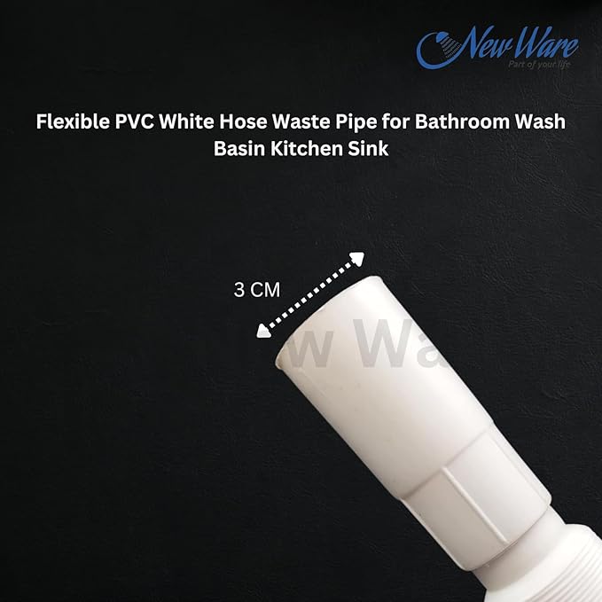 NEW WARE® Flexible PVC White Hose Waste Pipe for Bathroom Wash Basin Kitchen Sink Heavy Duty 1 1/4" Drain Hose/Outlet Tube Connector