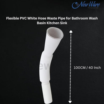 NEW WARE® Flexible PVC White Hose Waste Pipe for Bathroom Wash Basin Kitchen Sink Heavy Duty 1 1/4" Drain Hose/Outlet Tube Connector