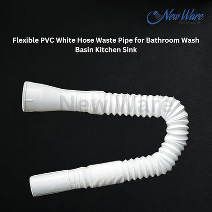 NEW WARE® Flexible PVC White Hose Waste Pipe for Bathroom Wash Basin Kitchen Sink Heavy Duty 1 1/4" Drain Hose/Outlet Tube Connector
