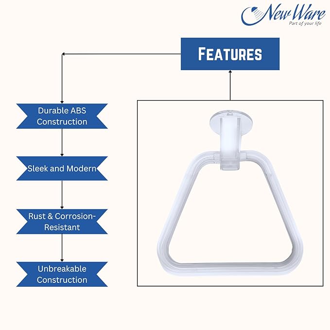 NEW WARE Unbreakable ABS Square Towel Ring Wall Mounted Stand/Holder for Bathroom/Wash Basin/Napkin-Towel Hanger