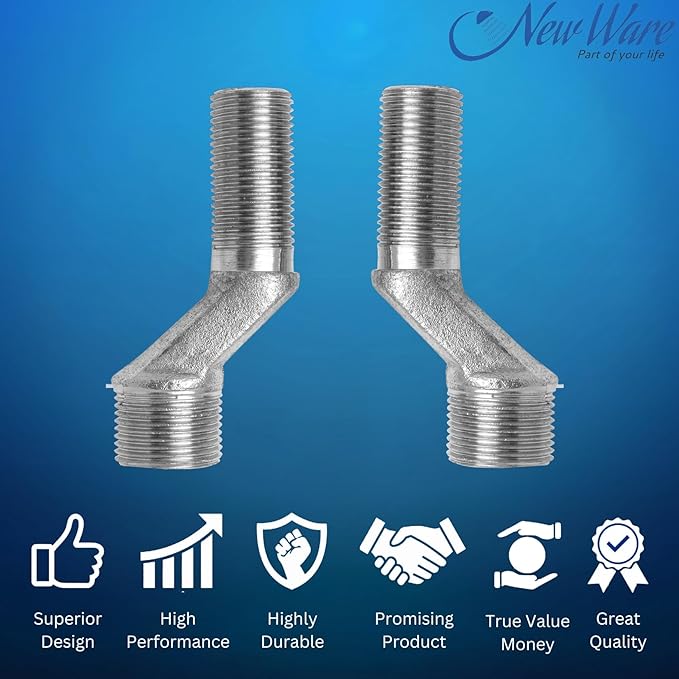 New Ware Brass 1/2" x 3/4" Inch Jaq Type Full Thread Connection Leg for Wall Mixer One Pair Spare Parts for Wall Mount Water Mixer Bathroom and Home