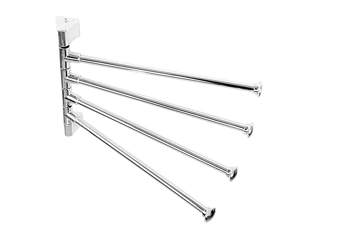 NEW WARE Stainless Steel 4 Bar Bathroom Swing Hanger Towel Bar Wall Mounted Adjustable 12 Inch Rod Space Saving Towel Holder