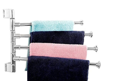 NEW WARE Stainless Steel 4 Bar Bathroom Swing Hanger Towel Bar Wall Mounted Adjustable 12 Inch Rod Space Saving Towel Holder