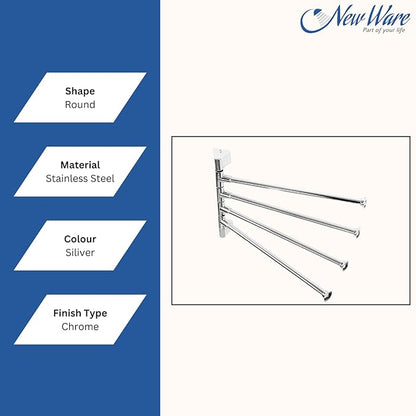 NEW WARE Stainless Steel 4 Bar Bathroom Swing Hanger Towel Bar Wall Mounted Adjustable 12 Inch Rod Space Saving Towel Holder