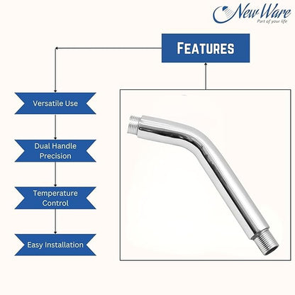 New Ware Round Shower Arm Chrome Finish Extension | 7 Inch Length with 45 Degree Angle for Comfortable Bathing