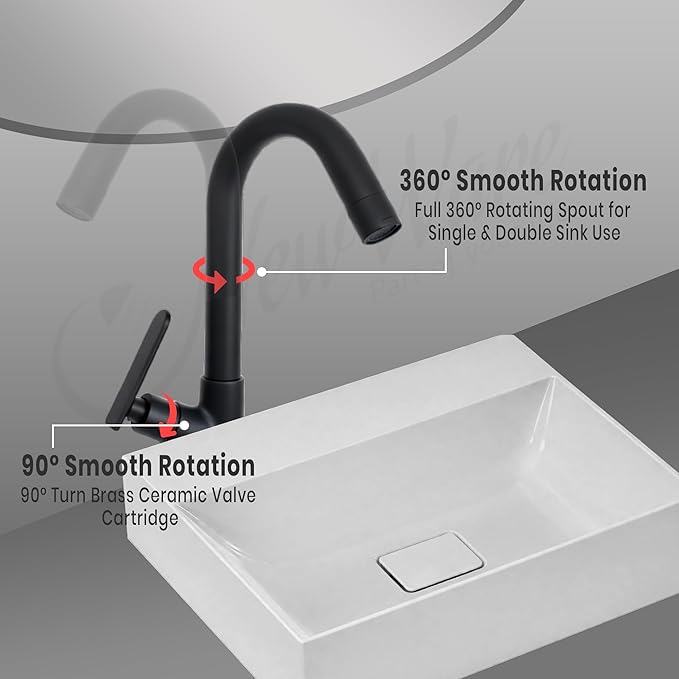 New Ware Sink Cock Faucet Matt Black Sink Cock Wall Mount and 360° rotatable Water tap for Kitchen Sinks & Bathroom Hot and Cold Sink Mixer with Flexible Spout