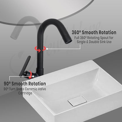 New Ware Sink Cock Faucet Matt Black Sink Cock Wall Mount and 360° rotatable Water tap for Kitchen Sinks & Bathroom Hot and Cold Sink Mixer with Flexible Spout