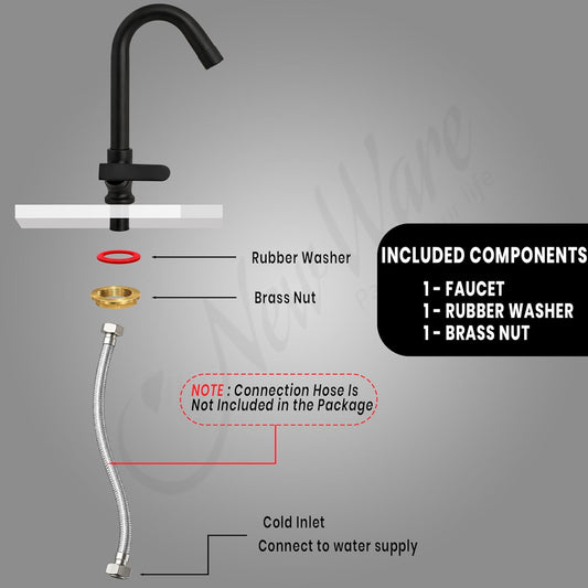 New Ware Sink Cock Faucet Matt Black Sink Cock Wall Mount and 360° rotatable Water tap for Kitchen Sinks & Bathroom Hot and Cold Sink Mixer with Flexible Spout