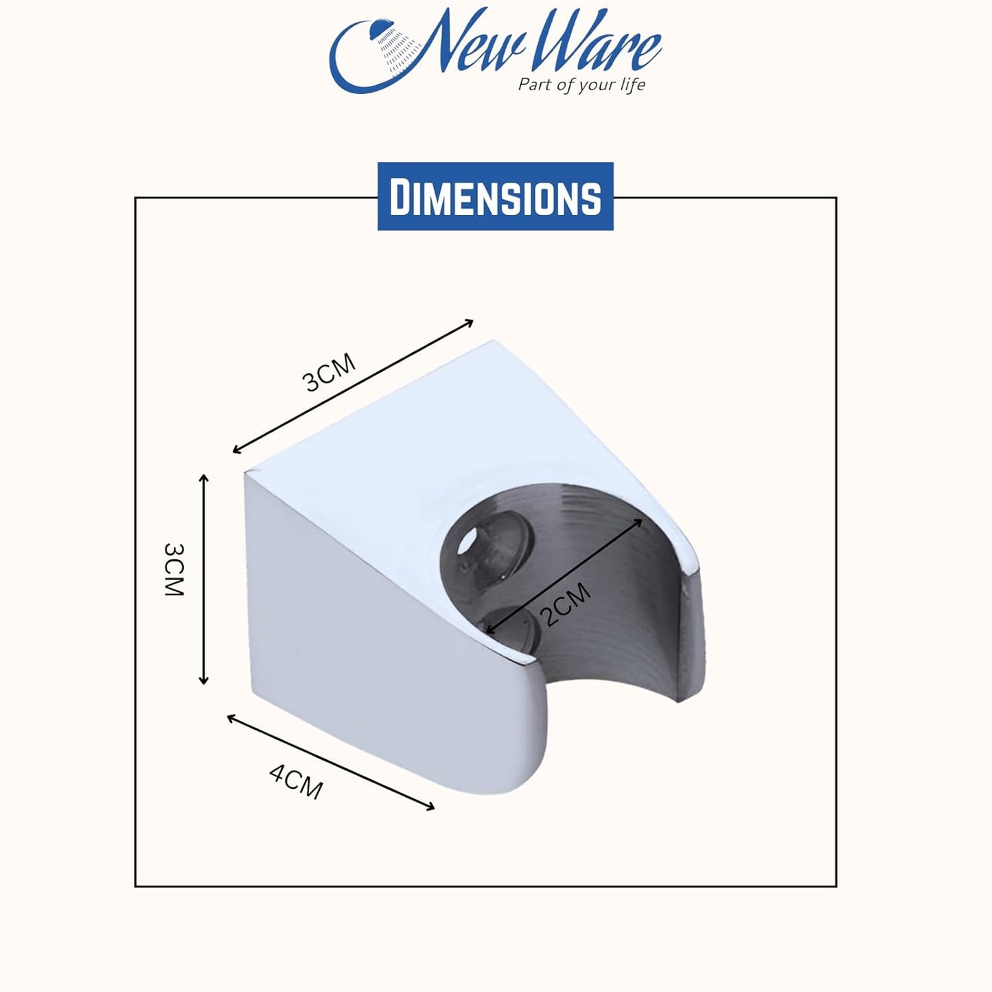 NEW WARE Brass Wall Hook for Faucet & Hand Shower | Square Health Faucet Holder | Chrome Finish Bathroom Accessory for Washrooms