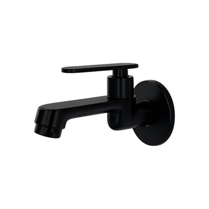 New Ware® Brass Bib Cock Tap Matte Black 5.5 Inch | Wall Mount Faucet with Flange | Bathroom Kitchen Sink Water Tap
