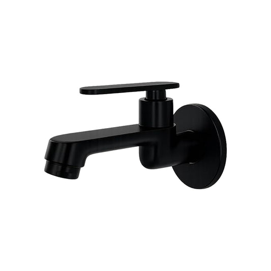 New Ware® Brass Bib Cock Tap Matte Black 5.5 Inch | Wall Mount Faucet with Flange | Bathroom Kitchen Sink Water Tap