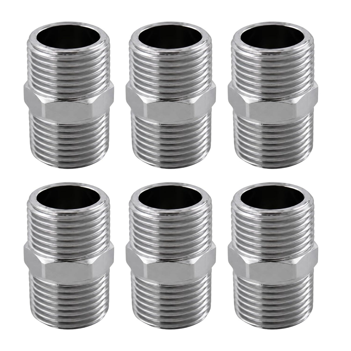 New Ware CP Hex Nipple 1/2 Inch Male x 1/2 Inch Male Threaded Brass Connector, Chrome Finish Heavy Duty Pipe Joiner for Tap, Shower, Health Faucet, Angle Valve & Plumbing Fittings, Pack of 6 PCS