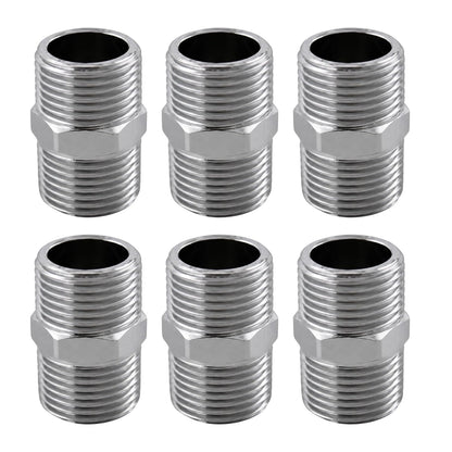 New Ware CP Hex Nipple 1/2 Inch Male x 1/2 Inch Male Threaded Brass Connector, Chrome Finish Heavy Duty Pipe Joiner for Tap, Shower, Health Faucet, Angle Valve & Plumbing Fittings, Pack of 6 PCS