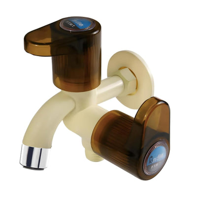 NEW WARE 2 in 1 BIB Cock Faucet with Wall Flange | Plastic City Collection Two Way Bib Tap Wall Mounted Tap for Bathroom Kitchen Washing Machine Utility Area | Dual Outlet Water Tap Leak Proof