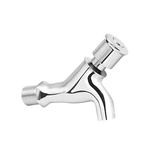 NEW WARE Brass Push Cock Bib Tap with Wall Flange Chrome Finish Push Type Water Tap for Bathroom and Water Cooler