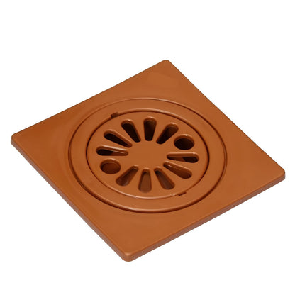 NEW WARE® 6 x 6 Inch Square Plastic Shower Floor Drain Strainer with Lid | Brown Floor Drain Cover for Bathroom, Kitchen & Balcony | Heavy Duty Water Drain Jali, Waste Drain Grating, Anti Clog