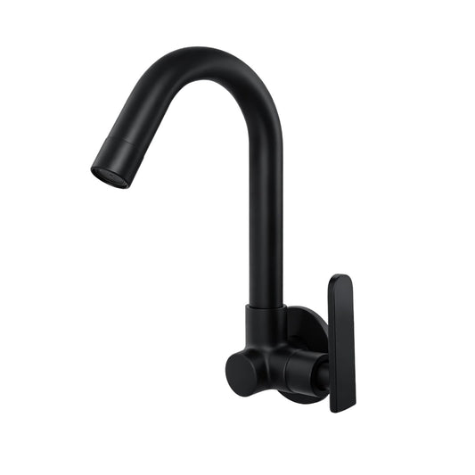 New Ware Bib Cock Brass Faucet | Matt Black Bib Tap for Bathrooms and Kitchen Sink Brass Taps for Home and Bathroom with Wall Flange (8.5 Inch)