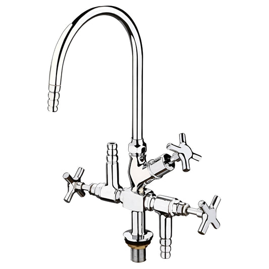 New Ware® Three Way Brass Lab Cock Tap with 360° Swivel Swan Neck Spout | Chrome Finish Heavy Brass Faucet | Multipurpose Water Tap for Home Office Hospital School College Laboratory & Industrial Use
