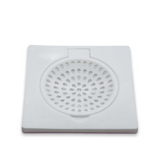 NEW WARE® 6x6 Inch Square Plastic Floor Drain Strainer with Lid White | Bathroom Kitchen Jali Cover, Anti-Clog Waste Drain Grating, Hair Catcher Shower Drain Trap for Balcony Utility Area Home Use