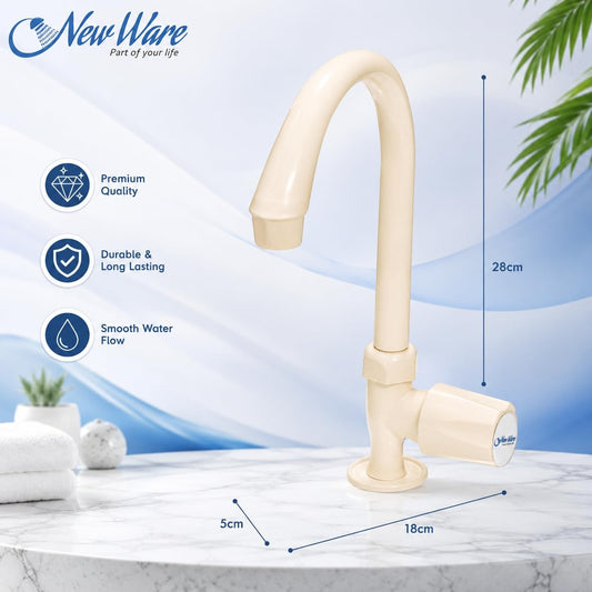 NEW WARE® PVC Swan Neck Tap with Big Neck | Plastic Sink Cock for Kitchen, Bathroom & Wash Basin | Long Neck Water Faucet for Sink, Basin & Utility Area | Wall Mounted Household Water Tap