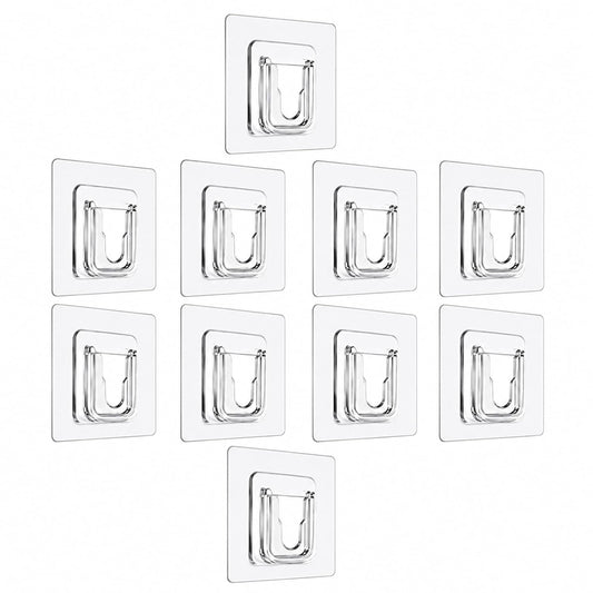 NEW WARE® Self Adhesive Wall Hooks | Heavy Duty Transparent Sticky Hooks 10 kg Load | Waterproof Multipurpose Hanger for Kitchen, Bathroom, Bedroom & Office | Strong Hanging Hooks | Pack of 10