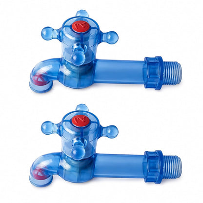 NEW WARE® PVC Plastic Long Body Bib Cock Water Tap 1/2 Inch (15 mm) | Leak Resistant Heavy Duty Faucet for Kitchen, Bathroom & Wash Basin | Wall Mount Water Tap for Home, Utility Area | Pack of 2