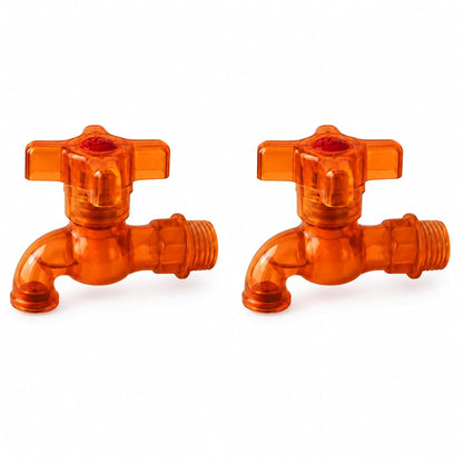 NEW WARE® PVC Plastic Bib Cock Water Tap 1/2 Inch (15 mm) | Hot & Cold Water Faucet for Kitchen, Bathroom & Wash Basin | Leak Resistant Durable Plastic Tap for Home, Garden & Utility Area | Pack of 2