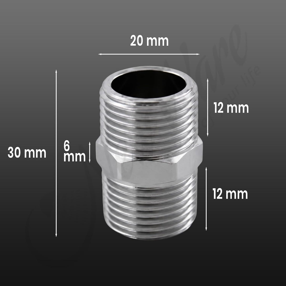 New Ware CP Hex Nipple 1/2 Inch Male x 1/2 Inch Male Threaded Brass Connector, Chrome Finish Heavy Duty Pipe Joiner for Tap, Shower, Health Faucet, Angle Valve & Plumbing Fittings, Pack of 6 PCS