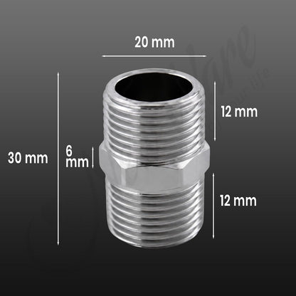 New Ware CP Hex Nipple 1/2 Inch Male x 1/2 Inch Male Threaded Brass Connector, Chrome Finish Heavy Duty Pipe Joiner for Tap, Shower, Health Faucet, Angle Valve & Plumbing Fittings, Pack of 6 PCS