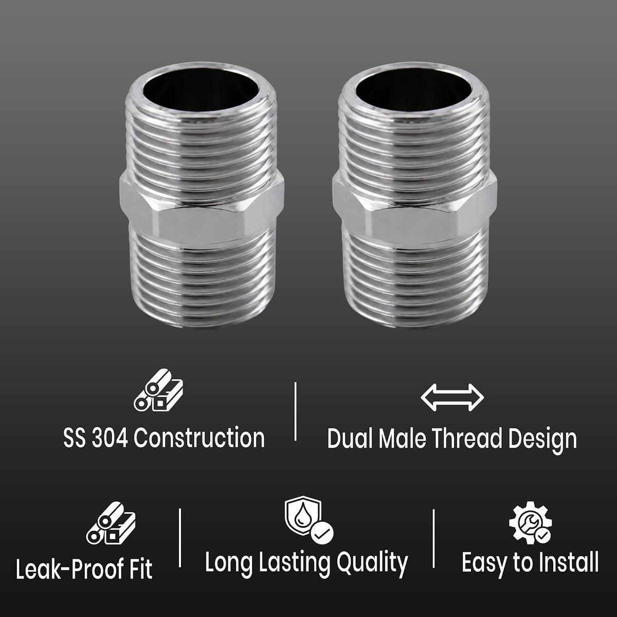 New Ware CP Hex Nipple 1/2 Inch Male x 1/2 Inch Male Threaded Brass Connector, Chrome Finish Heavy Duty Pipe Joiner for Tap, Shower, Health Faucet, Angle Valve & Plumbing Fittings, Pack of 6 PCS