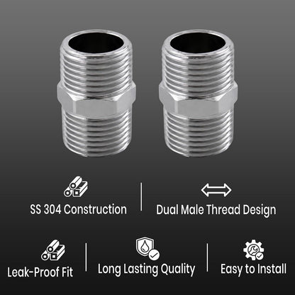 New Ware CP Hex Nipple 1/2 Inch Male x 1/2 Inch Male Threaded Brass Connector, Chrome Finish Heavy Duty Pipe Joiner for Tap, Shower, Health Faucet, Angle Valve & Plumbing Fittings, Pack of 6 PCS