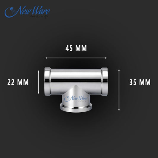 New Ware 1/2 Inch Brass CP Tee Chrome Plated 3 Way Pipe Connector Internal Thread Plumbing Fitting Heavy Duty Leak Proof Durable Joint for Bathroom Kitchen Water Line Pack of 1 Premium Quality