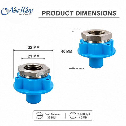 NEW WARE® Washing Machine Bush Adapter with Thread | Blue Tap Connector for Water Inlet Pipe | Leak-Proof Hose Fitting for Front Load, Top Load & Semi Automatic Machines | Pack of 2 | Easy Fit
