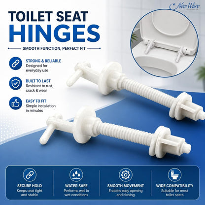 New Ware Plastic Toilet Seat Cover Hinges Hind Type Long Casket Design WC Seat Hinge Replacement Kit for Western Commode Durable Rust Free Bathroom Fitting Easy Install Universal White 1 Pair
