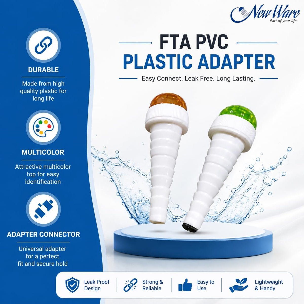 NEW WARE FTA PP PVC 3 in 1 Jointer for Water Tap Hose Pipe Universal Plastic Hose Connector Adapter Leak Proof Garden Pipe Fitting for Irrigation Car Wash Durable Multicolour Pack of 2 Pieces Use
