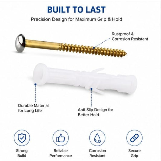 New Ware 4 Inch Brass Mirror Screw Set with Decorative Caps Heavy Duty Mirror Mounting Hardware Wall Fixing Kit for Bathroom Mirror Photo Frame Fastener Rust Resistant Pack of 2 Durable Design