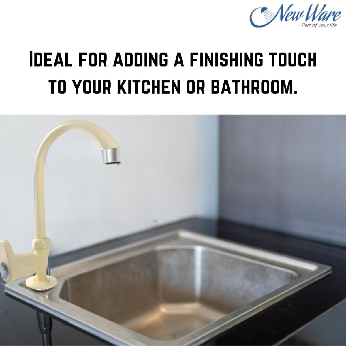 NEW WARE PVC Swan Neck Tap with Big Neck & Wall Flange | Plastic Sink Cock for Kitchen, Bathroom & Wash Basin